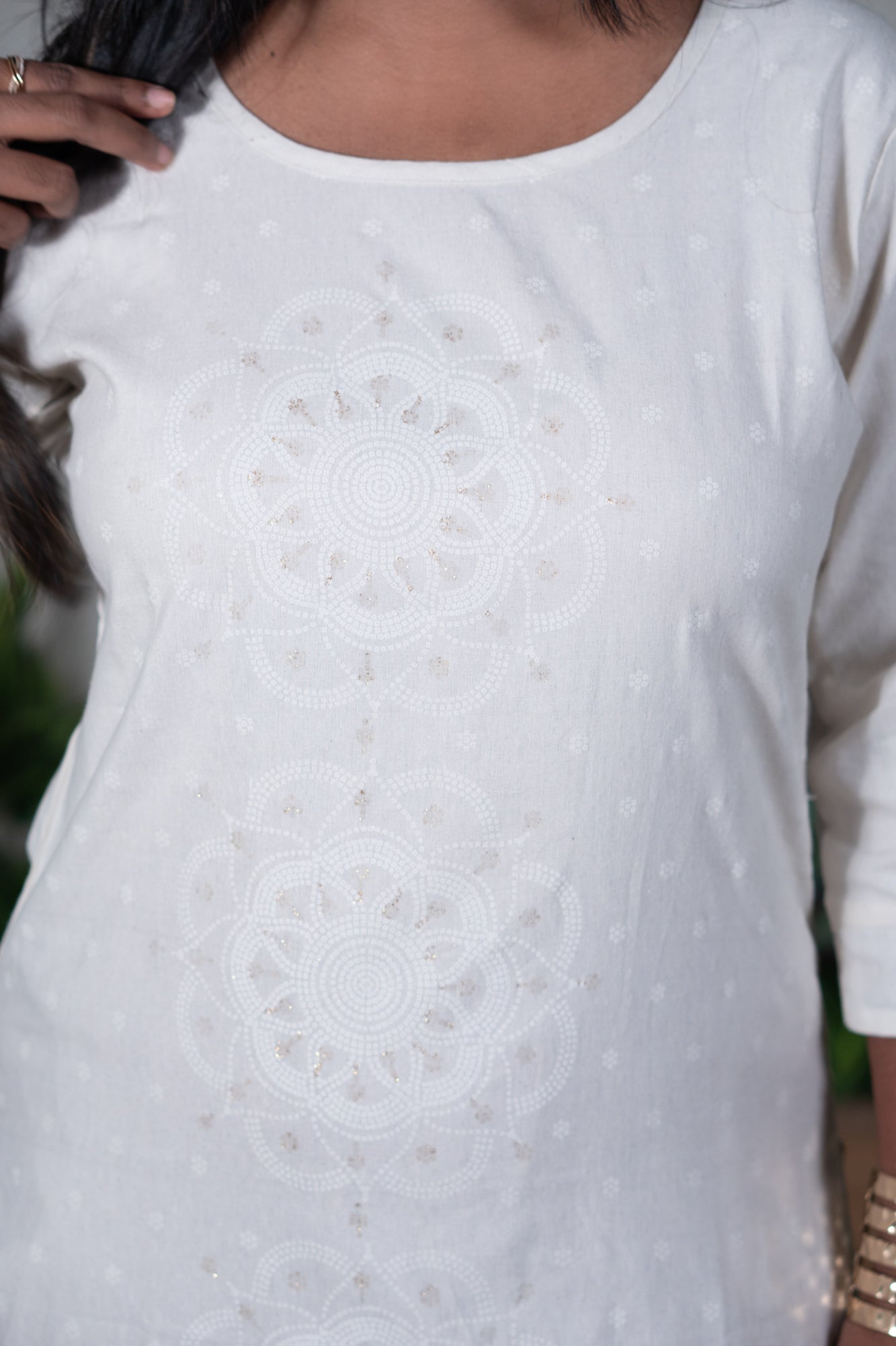Mandala art Khadi kurti white