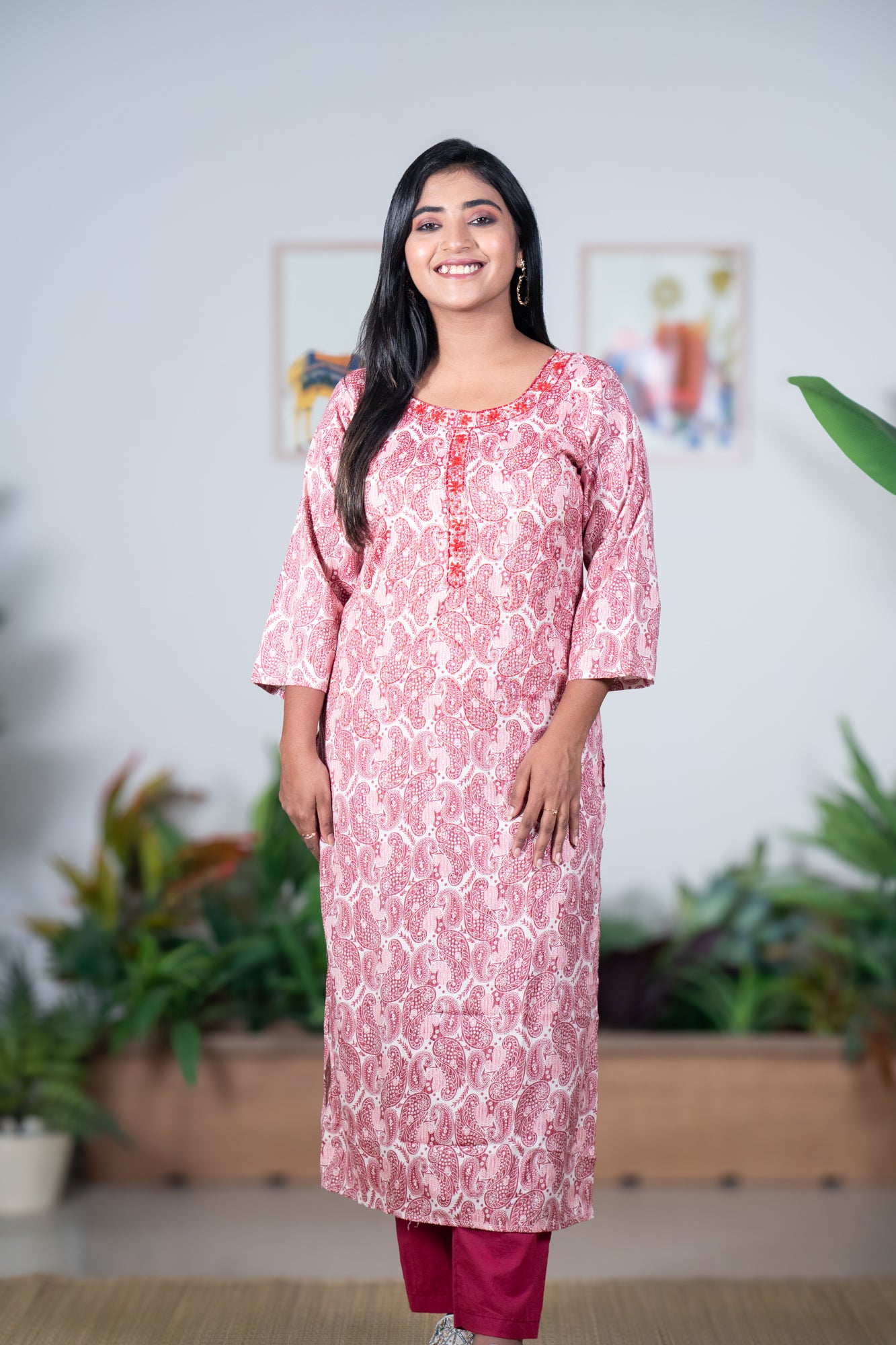 Red kalamkari Kurti with Katdana work