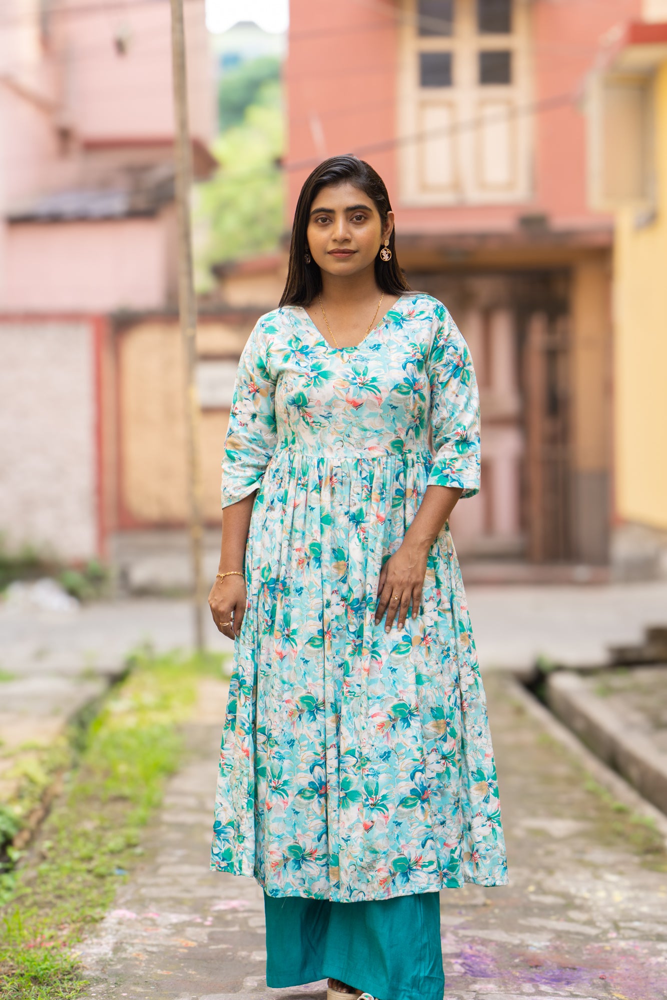 Hyrr Breeze Gown &plazo Set Sea Green