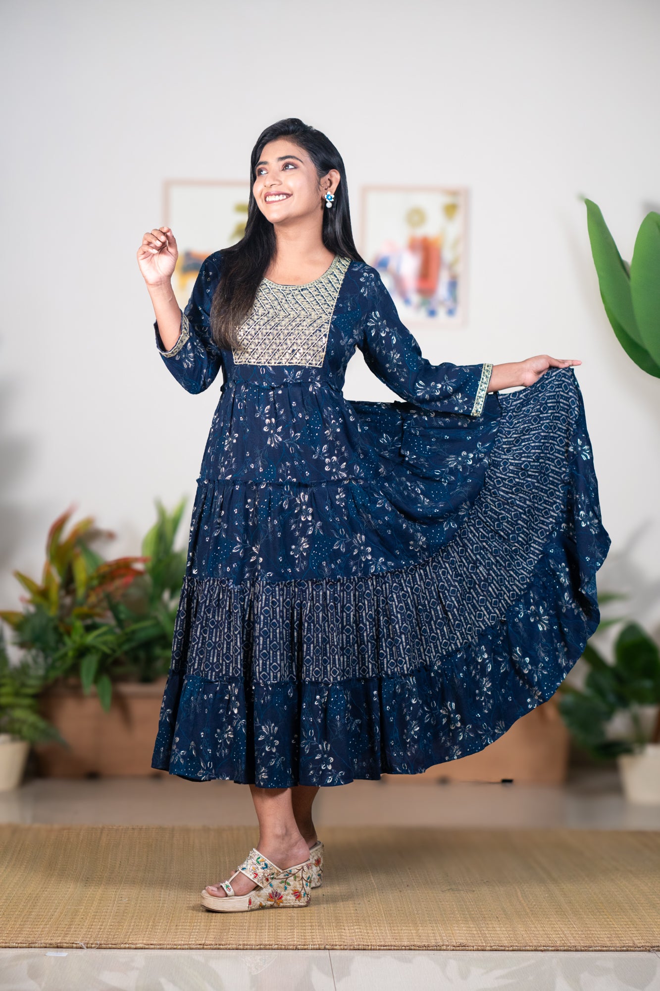 Blue mayurpankhi gown with sequin work