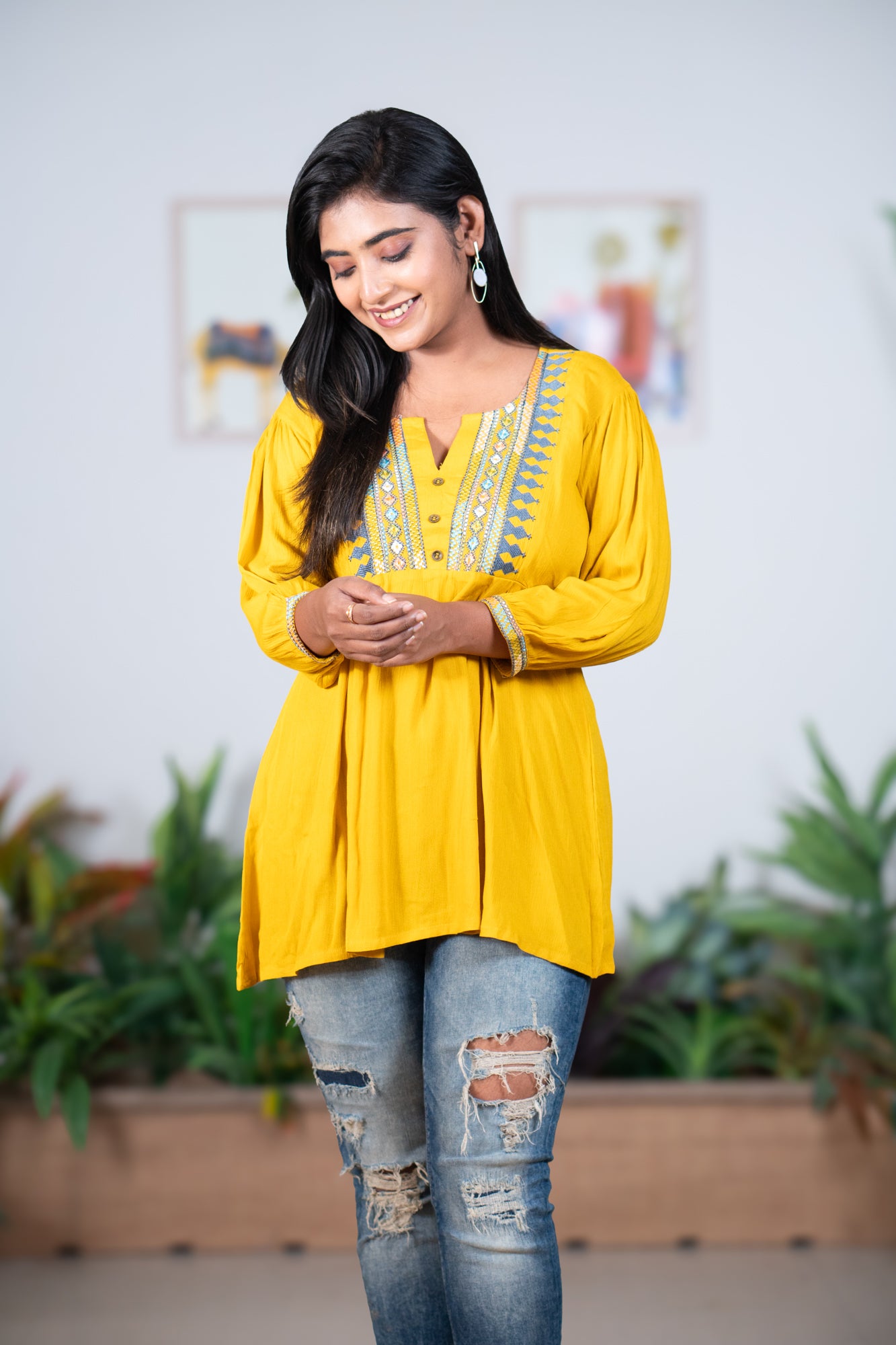 Yellow thread work top