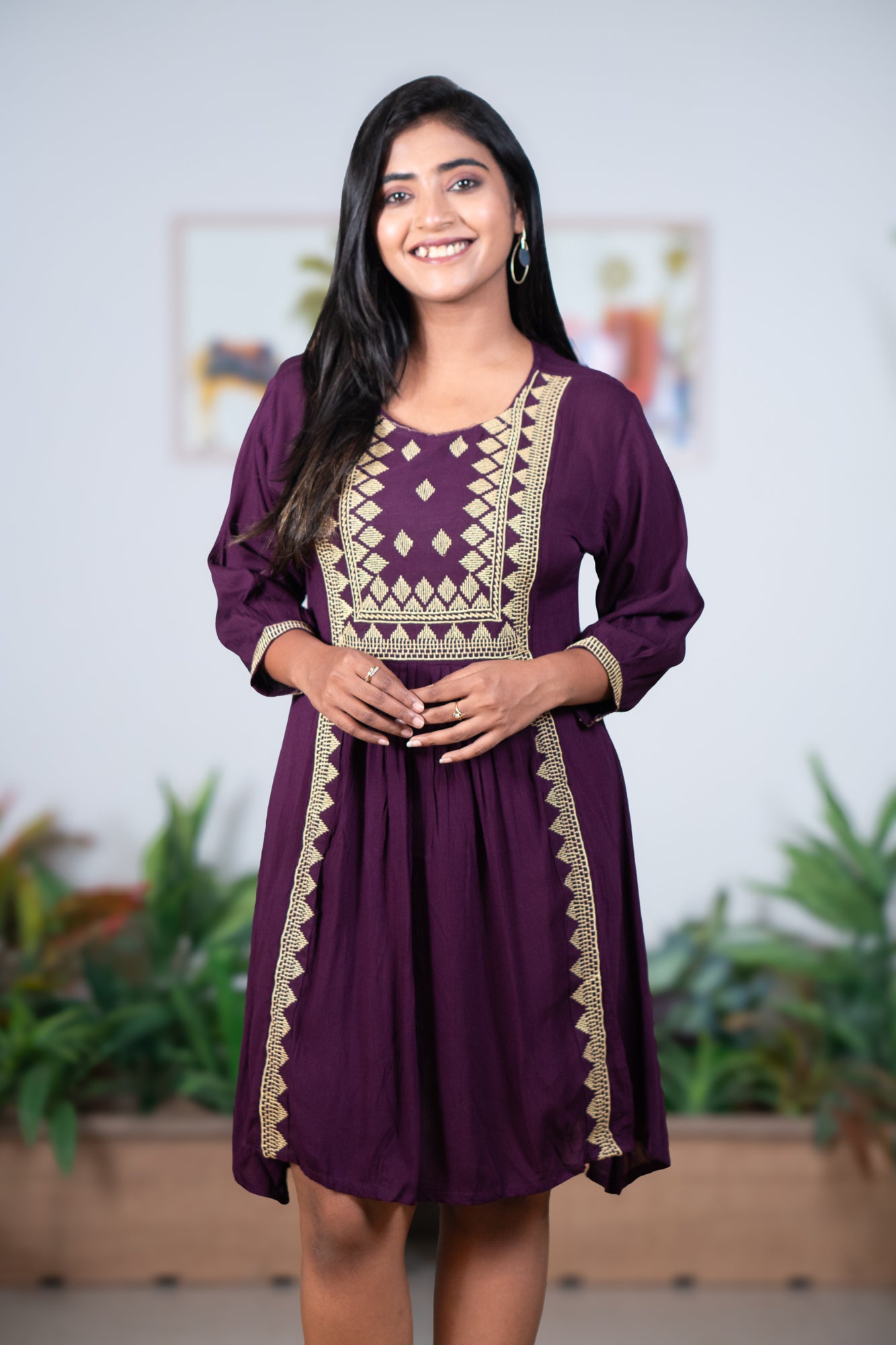 Purple thread work midi gown