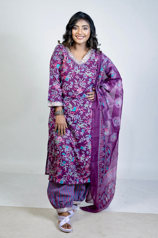 Hyrr Exclusive Chanderi 3pc Set Purple