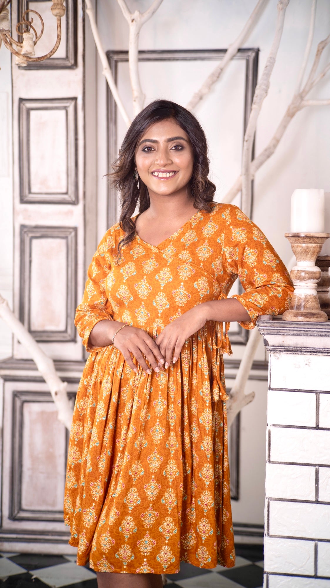 Hyrr Stree2 Gown Side Dori Mustard yellow