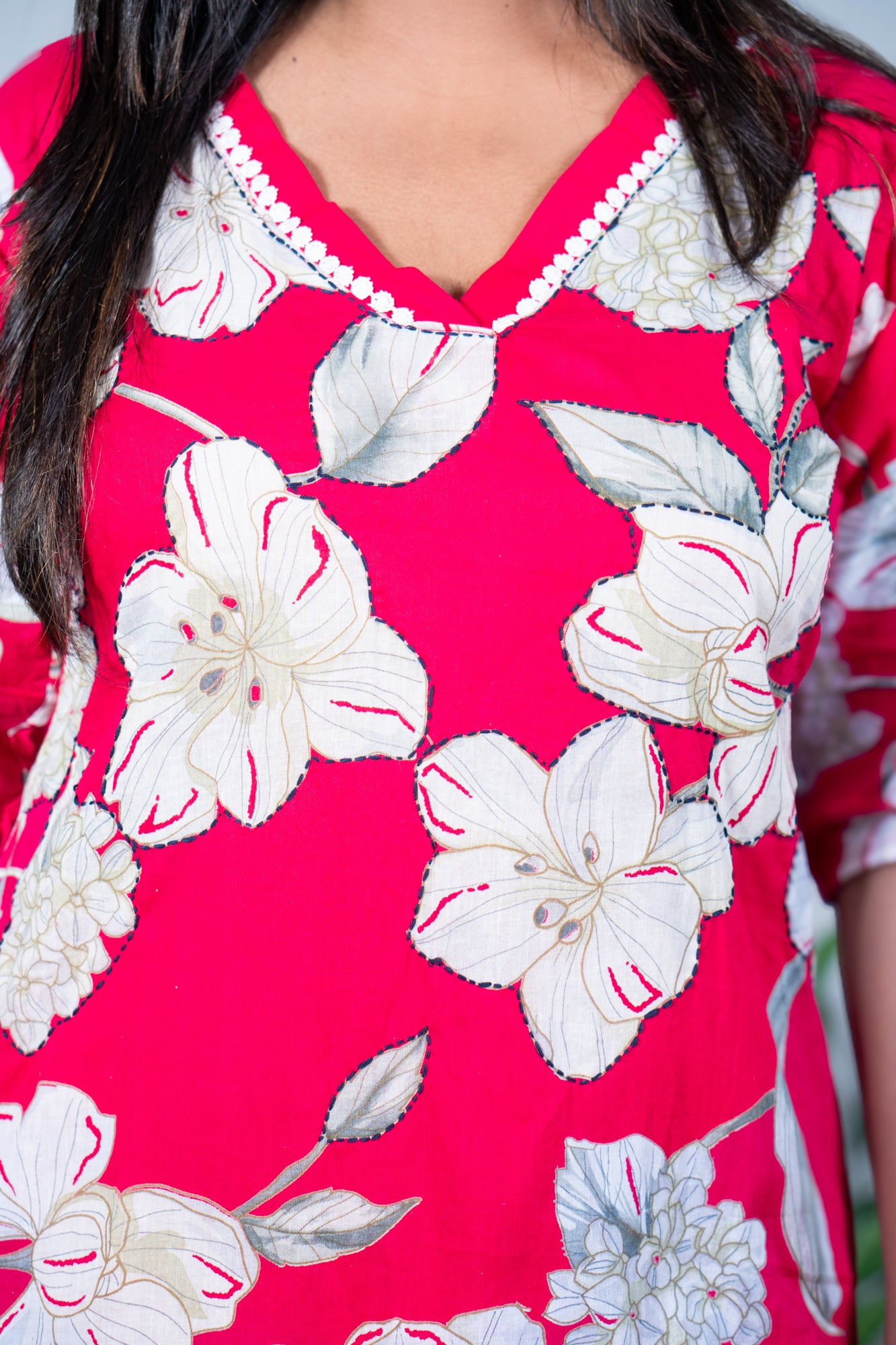 Rani molmol coton katha stitch kurti pant set