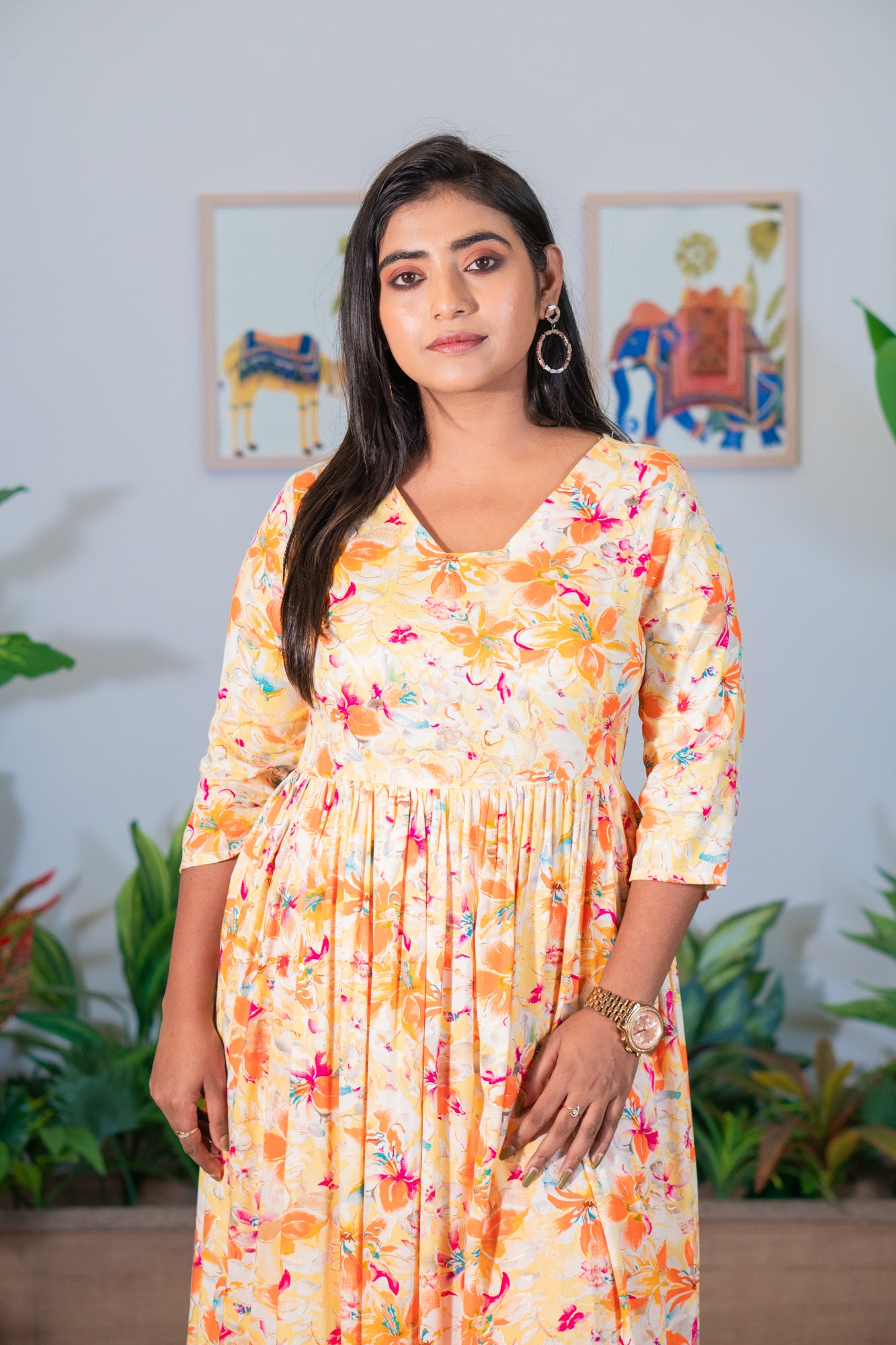 Hyrr Breeze Gown &plazo Set Peach Orange