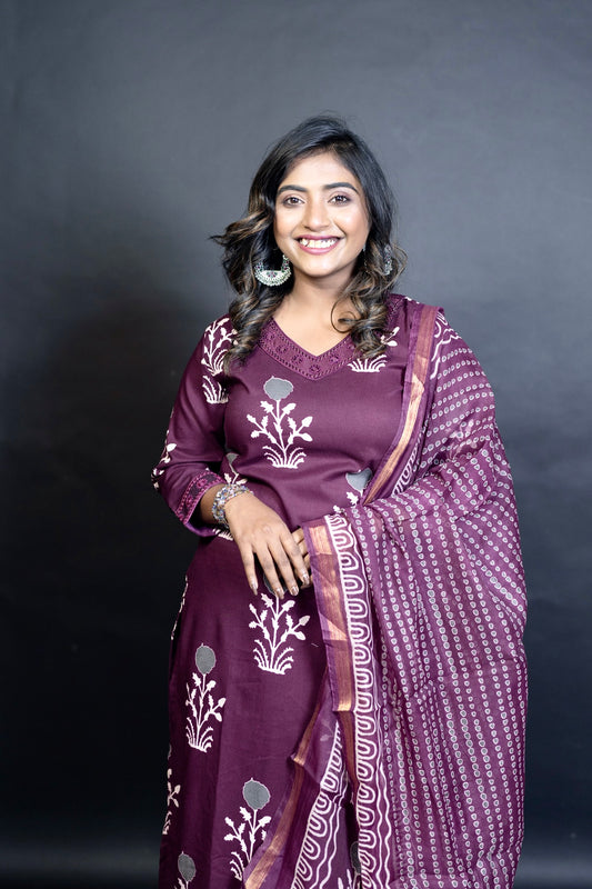 Hyrr Exclusive Chanderi 3pc Set Purple