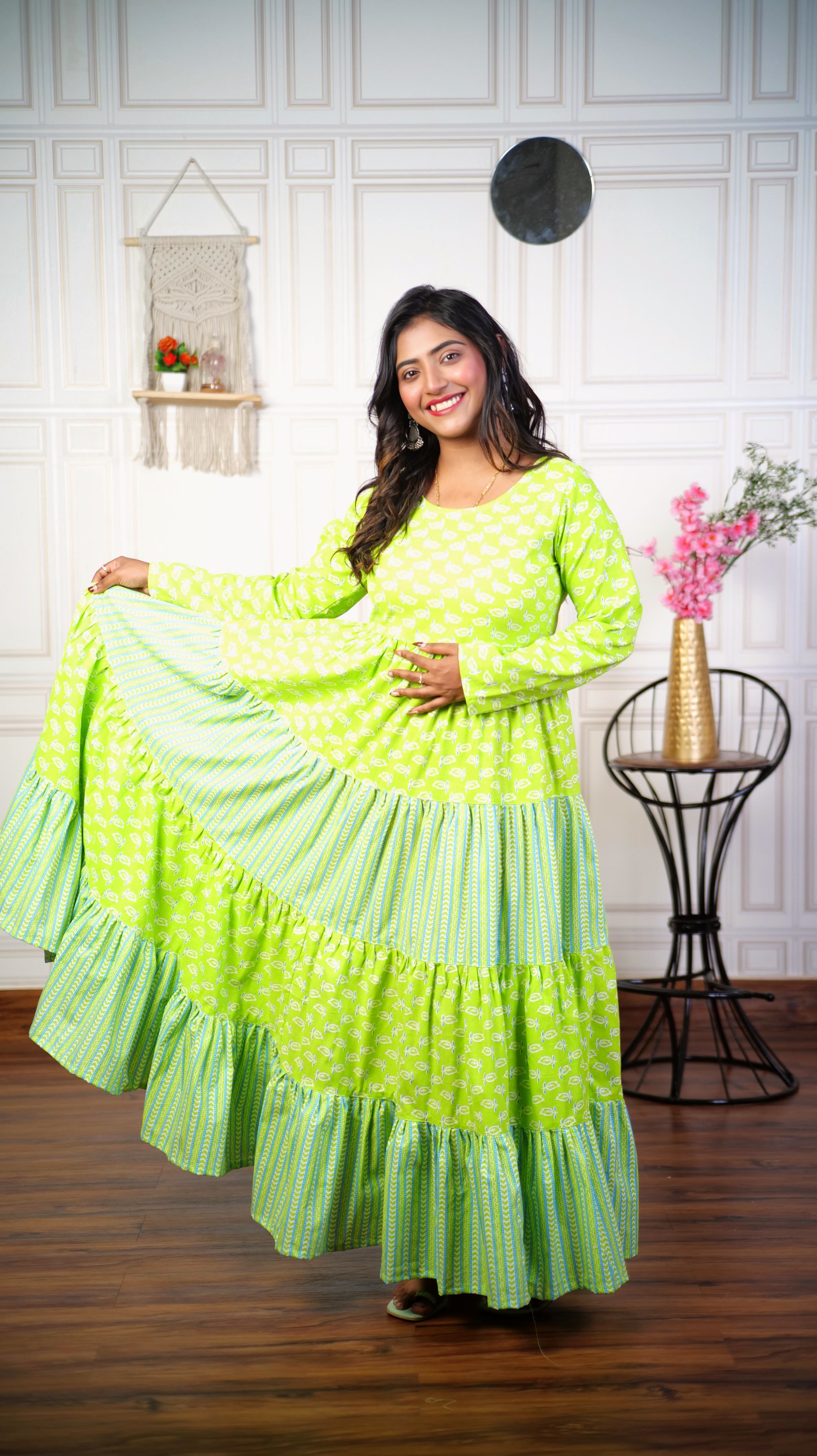 Hyrr MayurPakhi LongGown Green