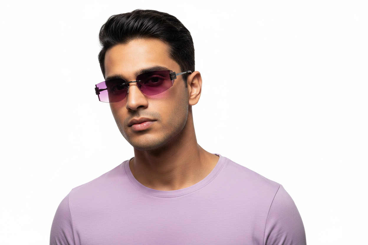 870. Unisex metal Rimless curve sunglass UV400 Retina protected cooling glass