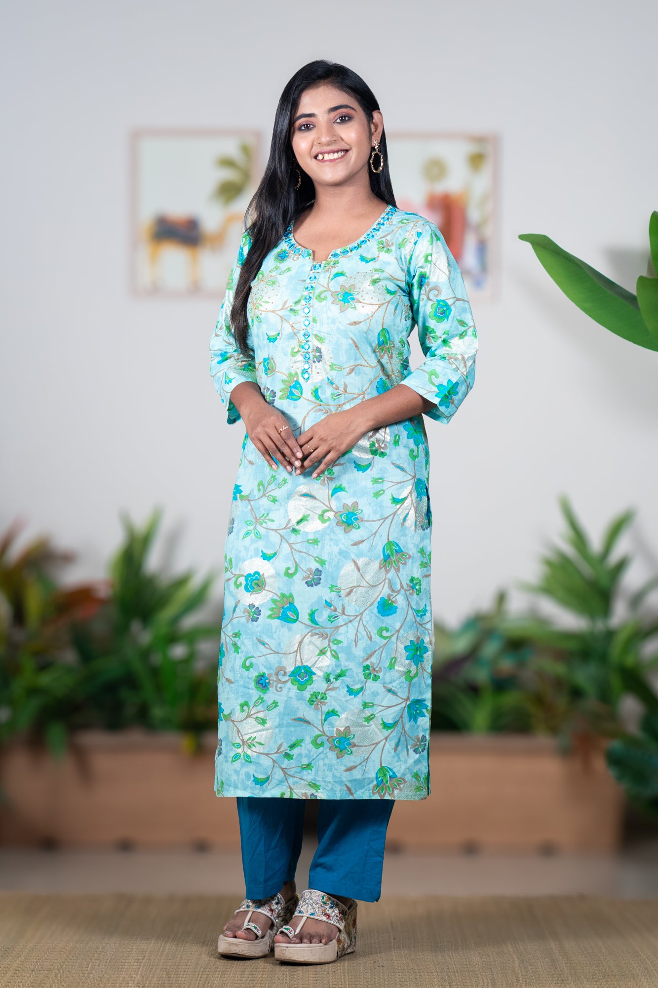 Benarasi kurti with hand work katdana and mirror work Sky