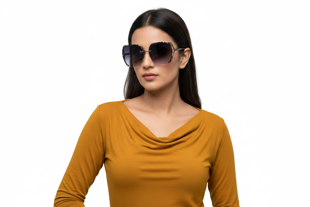Q255. Premium rimless sunglass UV400 Retina protected cooling glass