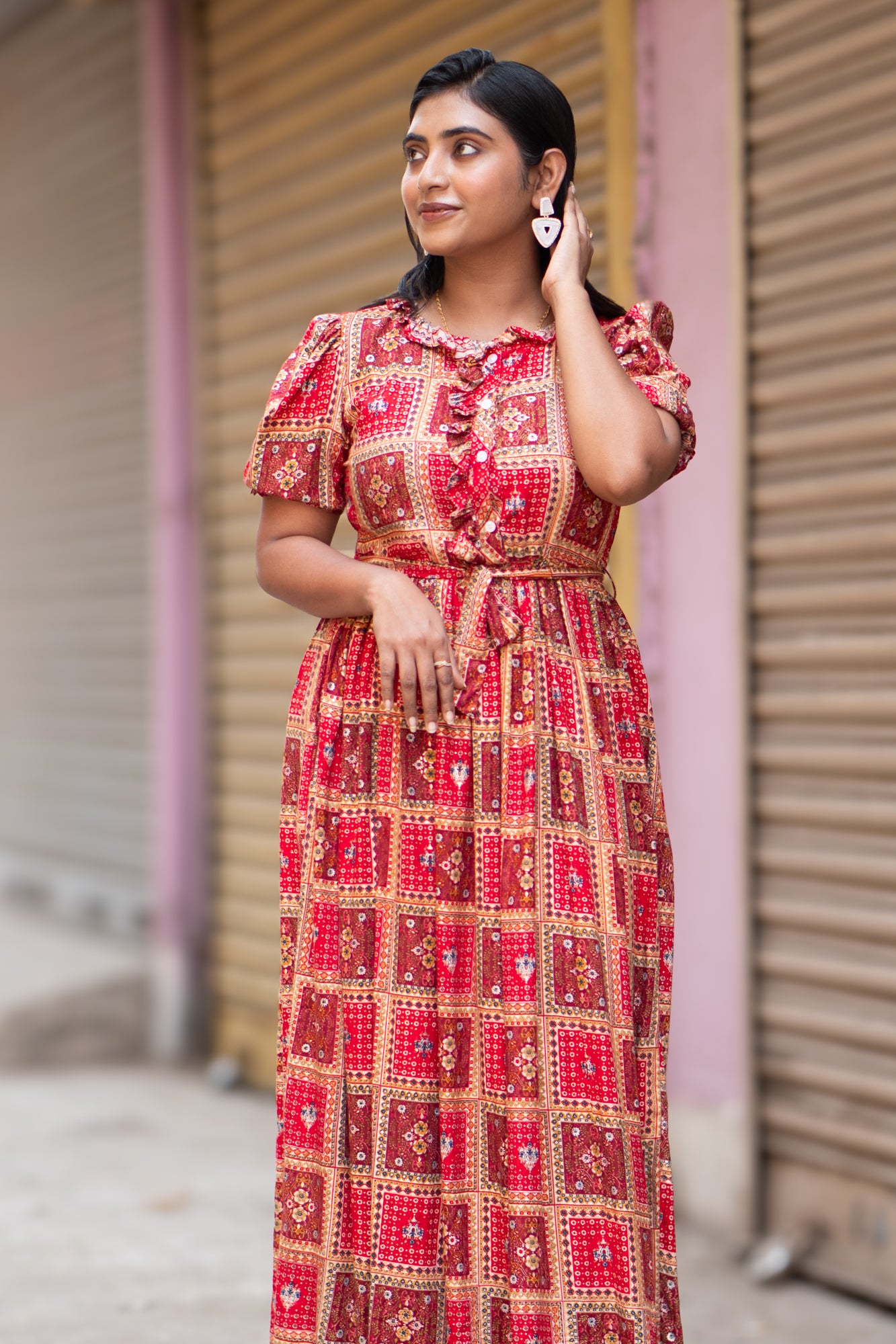 Hyrr Boho bandhani Long maxi gown foil print Rani