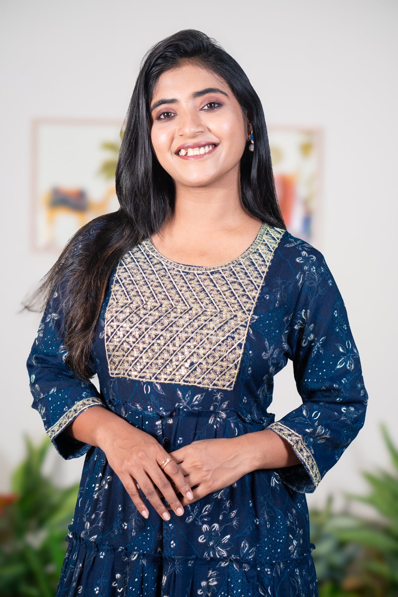 Blue mayurpankhi gown with sequin work