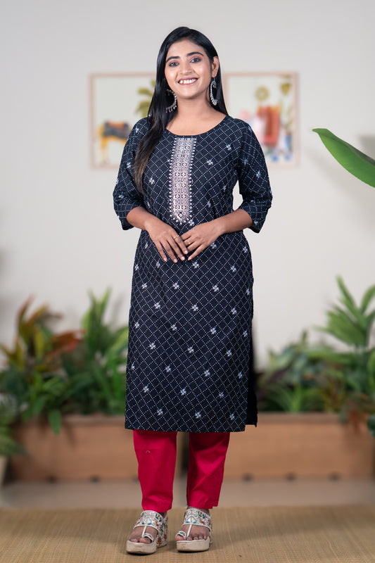Black Kurti with Thread & Sequin Embroidery
