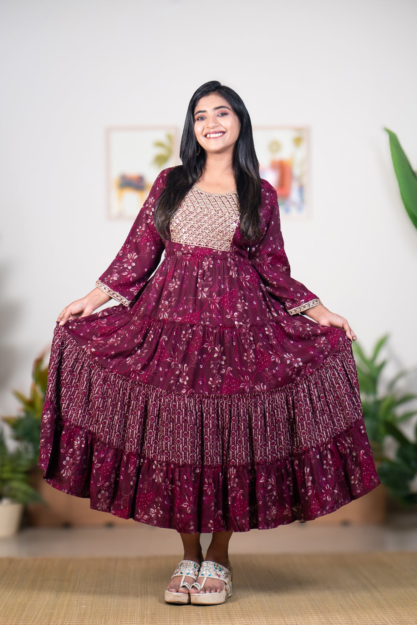 Purple mayurpankhi gown with sequin work