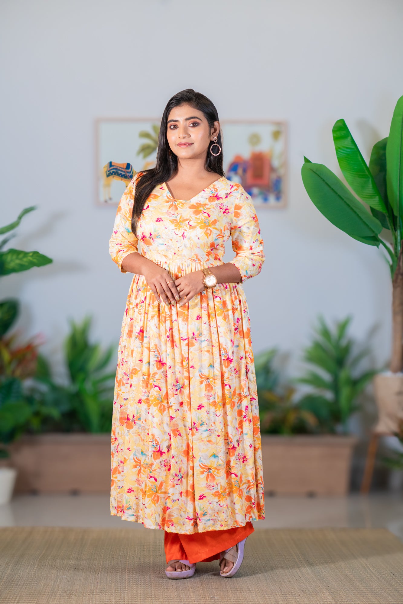 Hyrr Breeze Gown &plazo Set Peach Orange