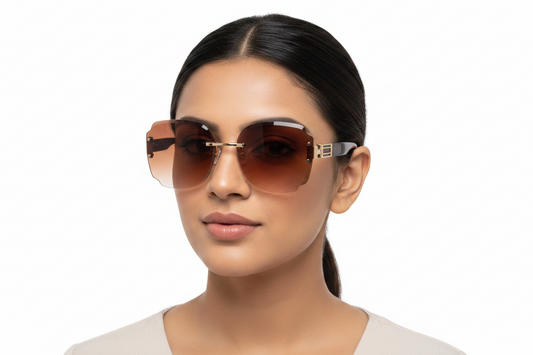 Q55b. Exclusive Rimless sunglass UV400 Retina protected cooling glass