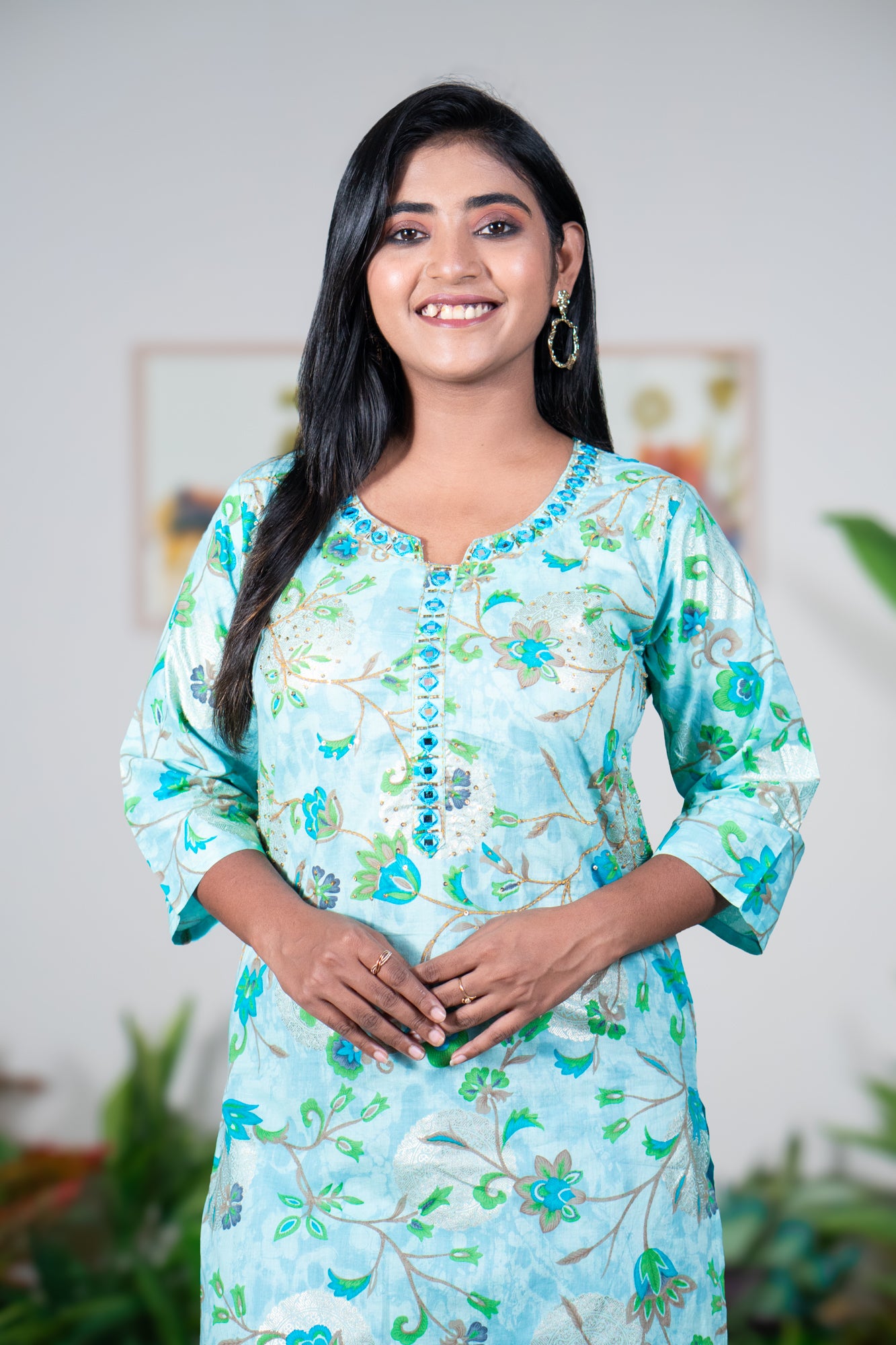 Benarasi kurti with hand work katdana and mirror work Sky