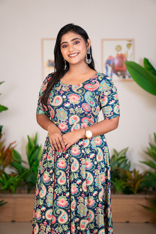 Hyrr Multi Kalamkari Gown Blue