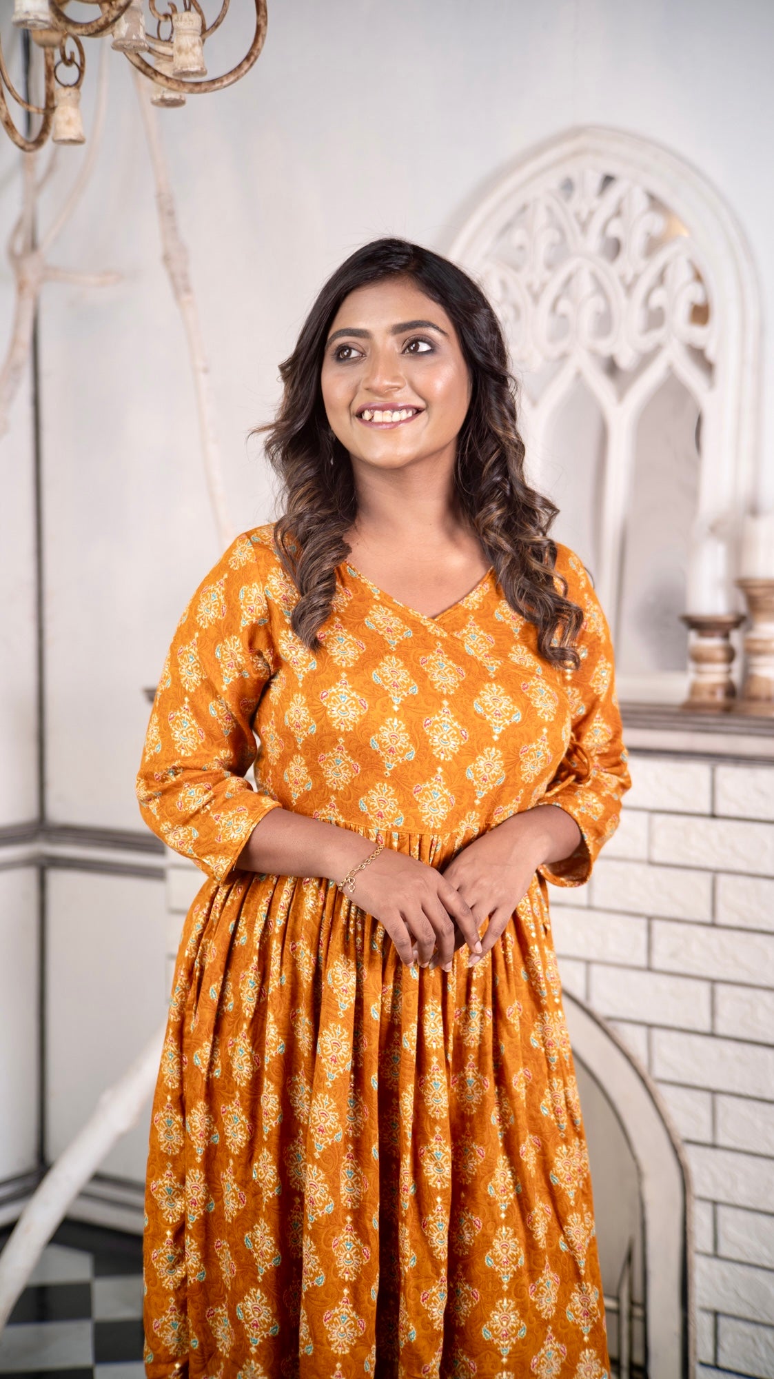 Hyrr Stree2 Gown Side Dori Mustard yellow