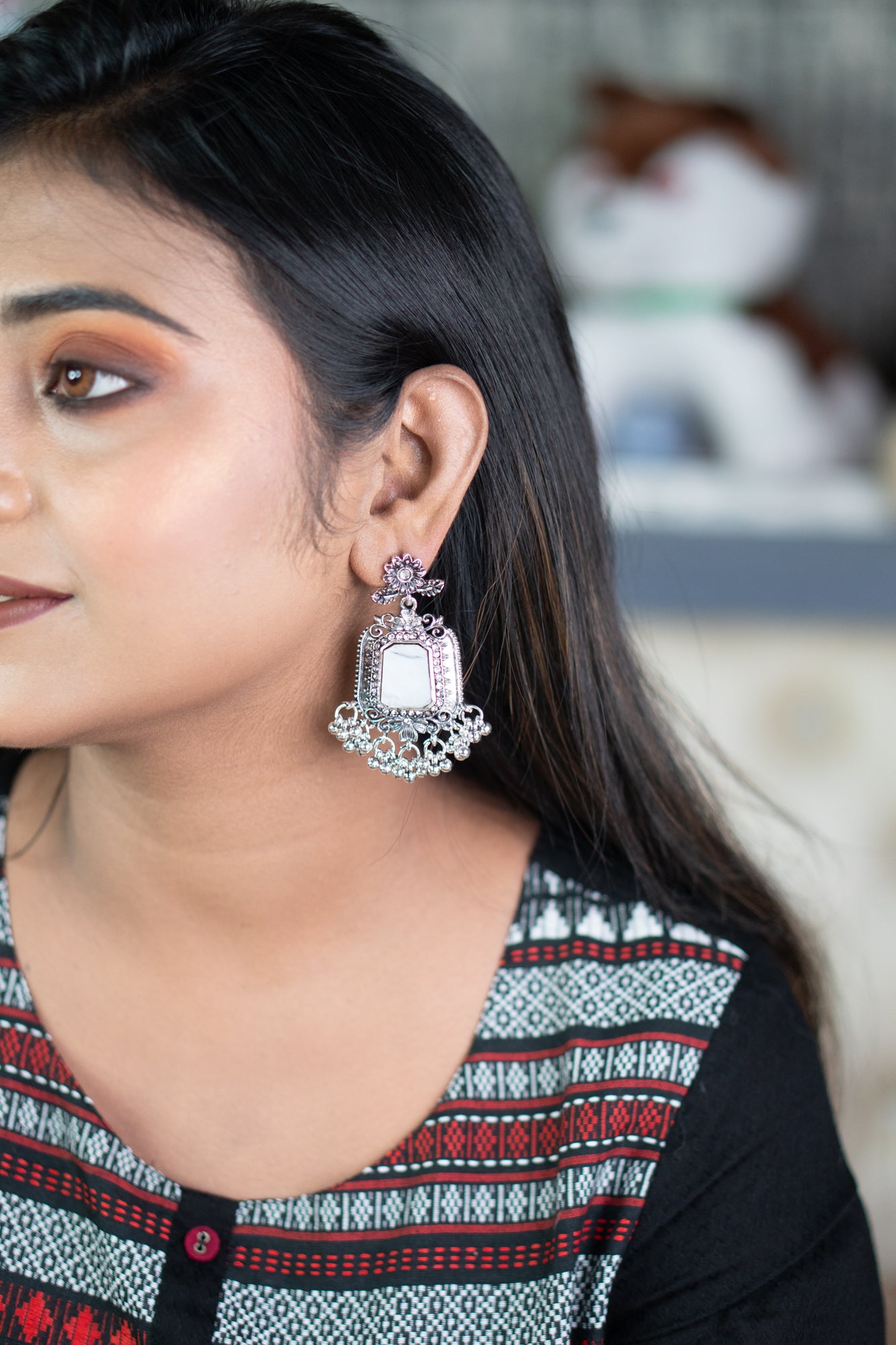 08. German silver marble earrings