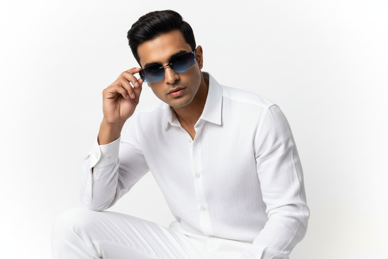 874. Unisex metal Rimless curve sunglass UV400 Retina protected cooling glass