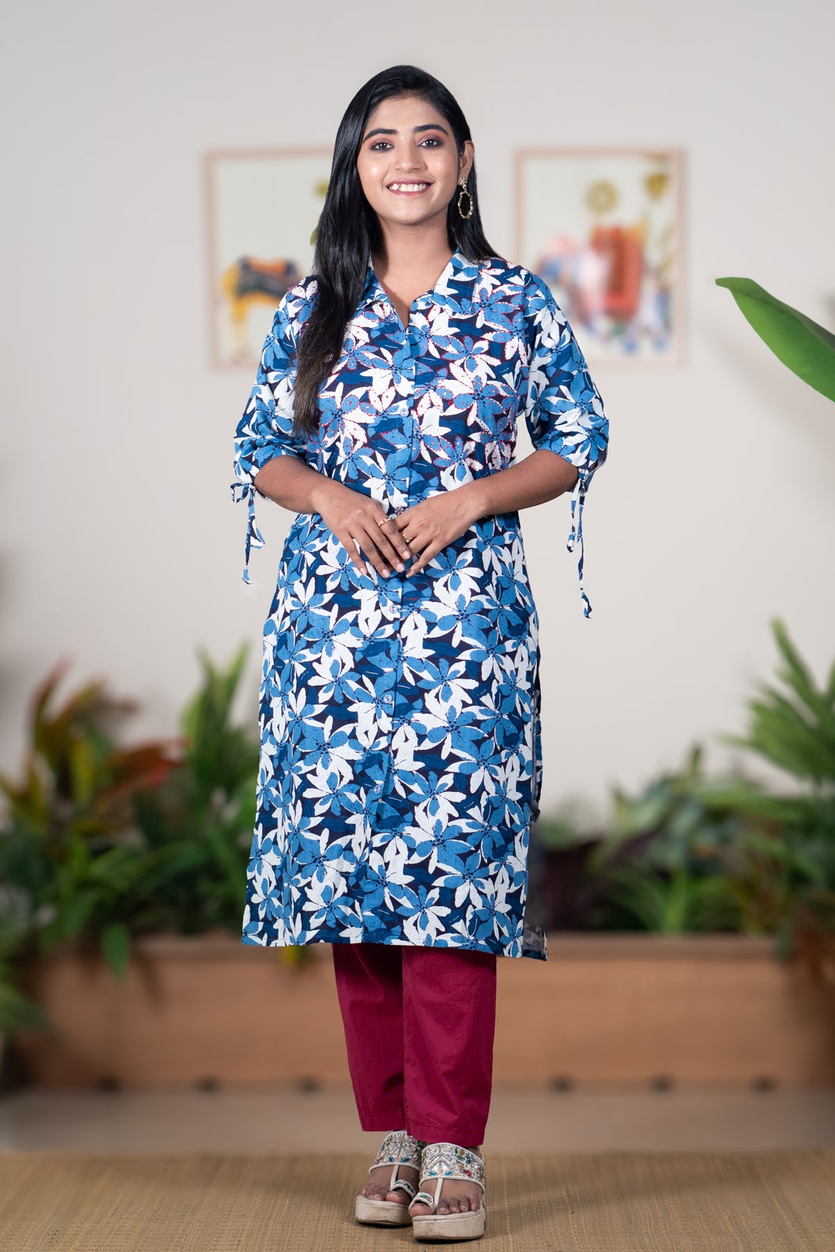 Indigo Blossom Kurti with Katha Stitch