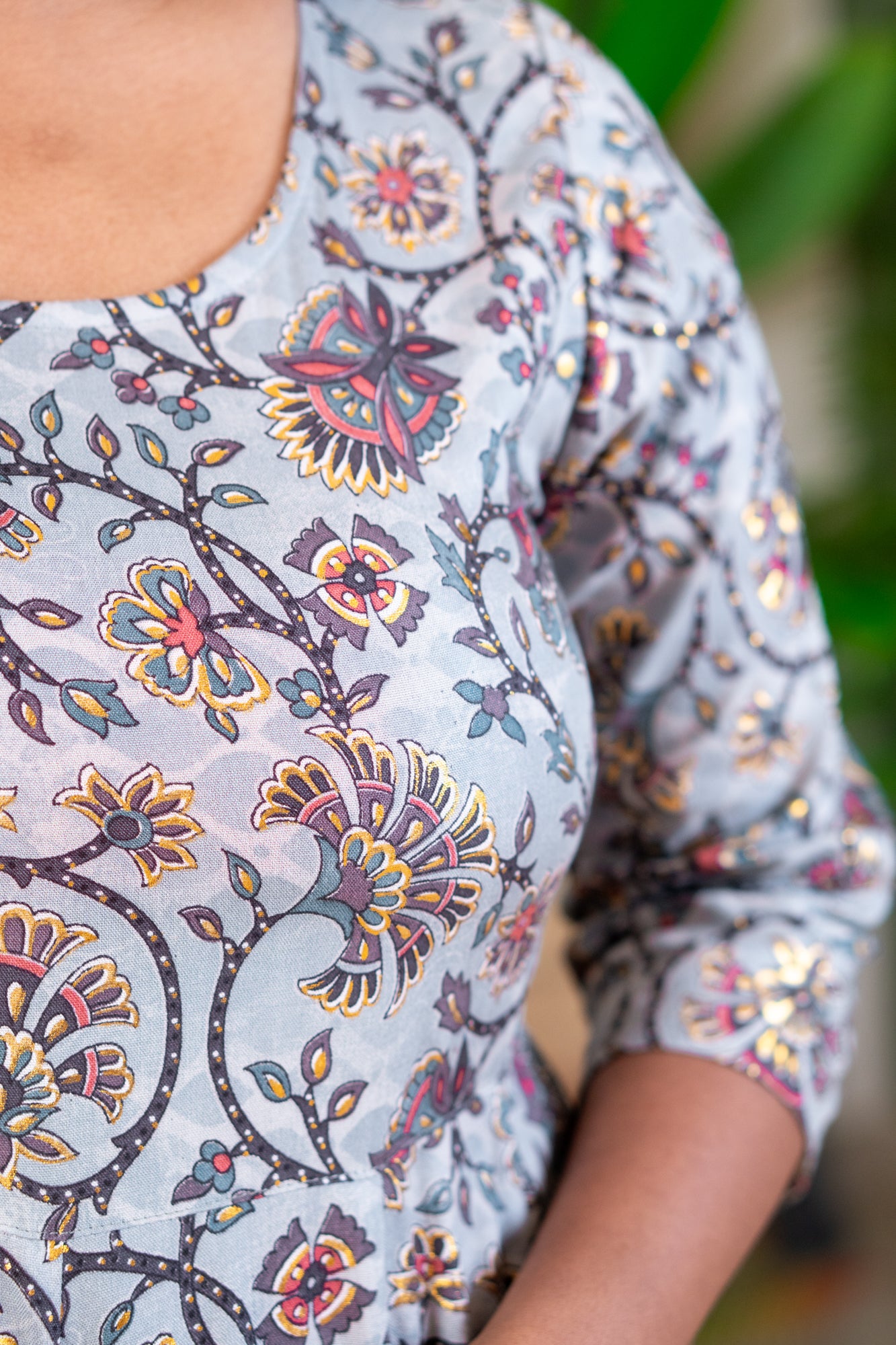 Hyrr Kalamkari Gown &plazo Set Grey