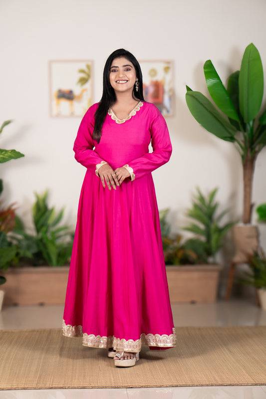 Hyrr Tasar silk Gown with jari and sequins work Rani