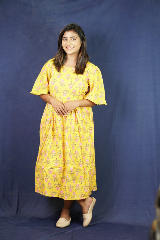 Janasya Pure Cotton gown Yellow 20April