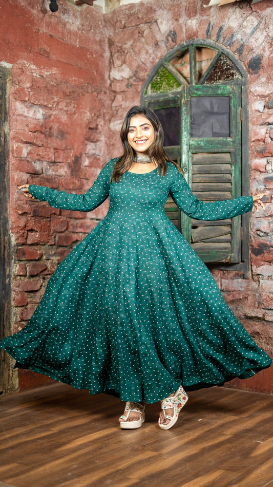 Hyrr Ghungar Gown Bottle Green Puja Collection