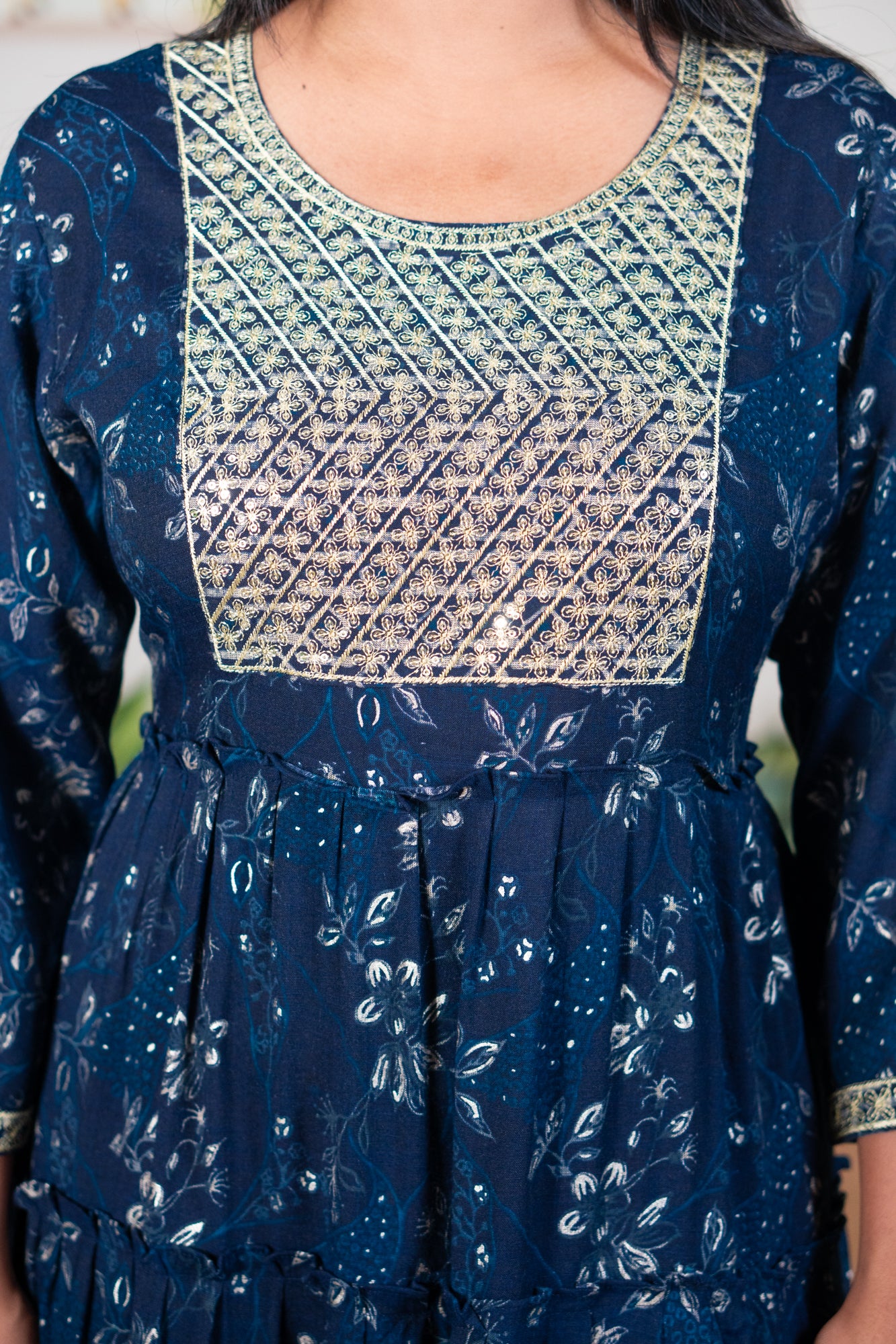 Blue mayurpankhi gown with sequin work