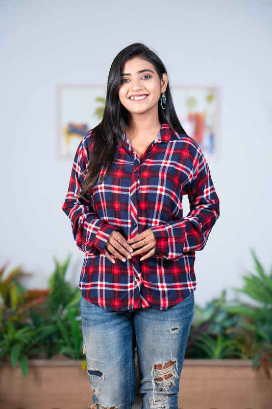 Red blue check butter soft shirt