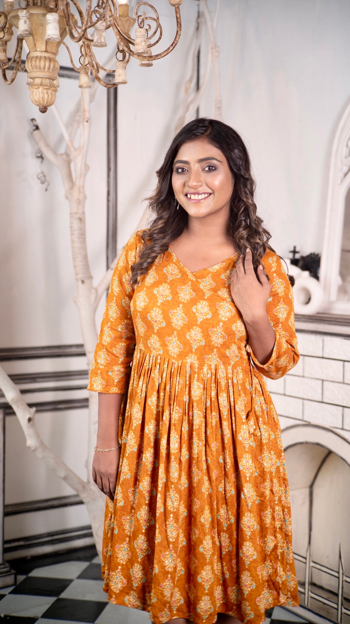 Hyrr Stree2 Gown Side Dori Mustard yellow