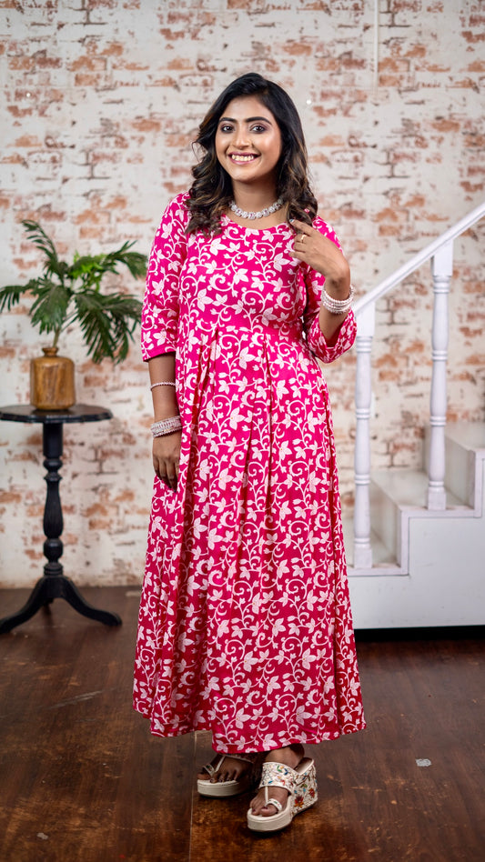 Hyrr Jamdani Gown Pink Puja Collection