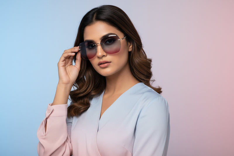 Q38d. Premium Rimless sunglass UV400 Retina protected cooling glass