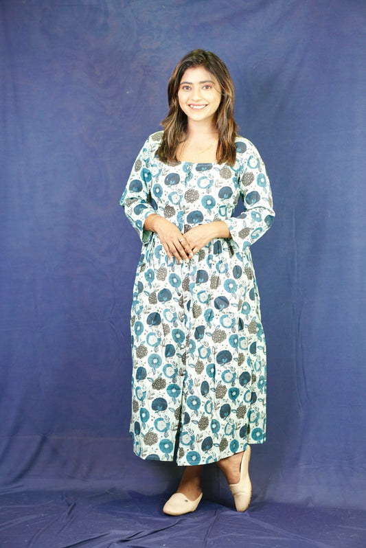 Janasya Pure Cotton gown Sea Blue 20April