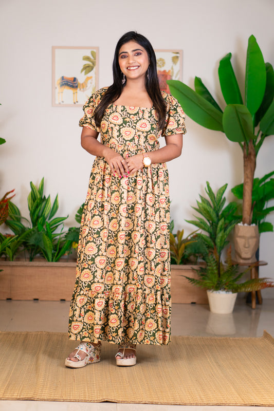 Hyrr Love leafy Gown foil work Green