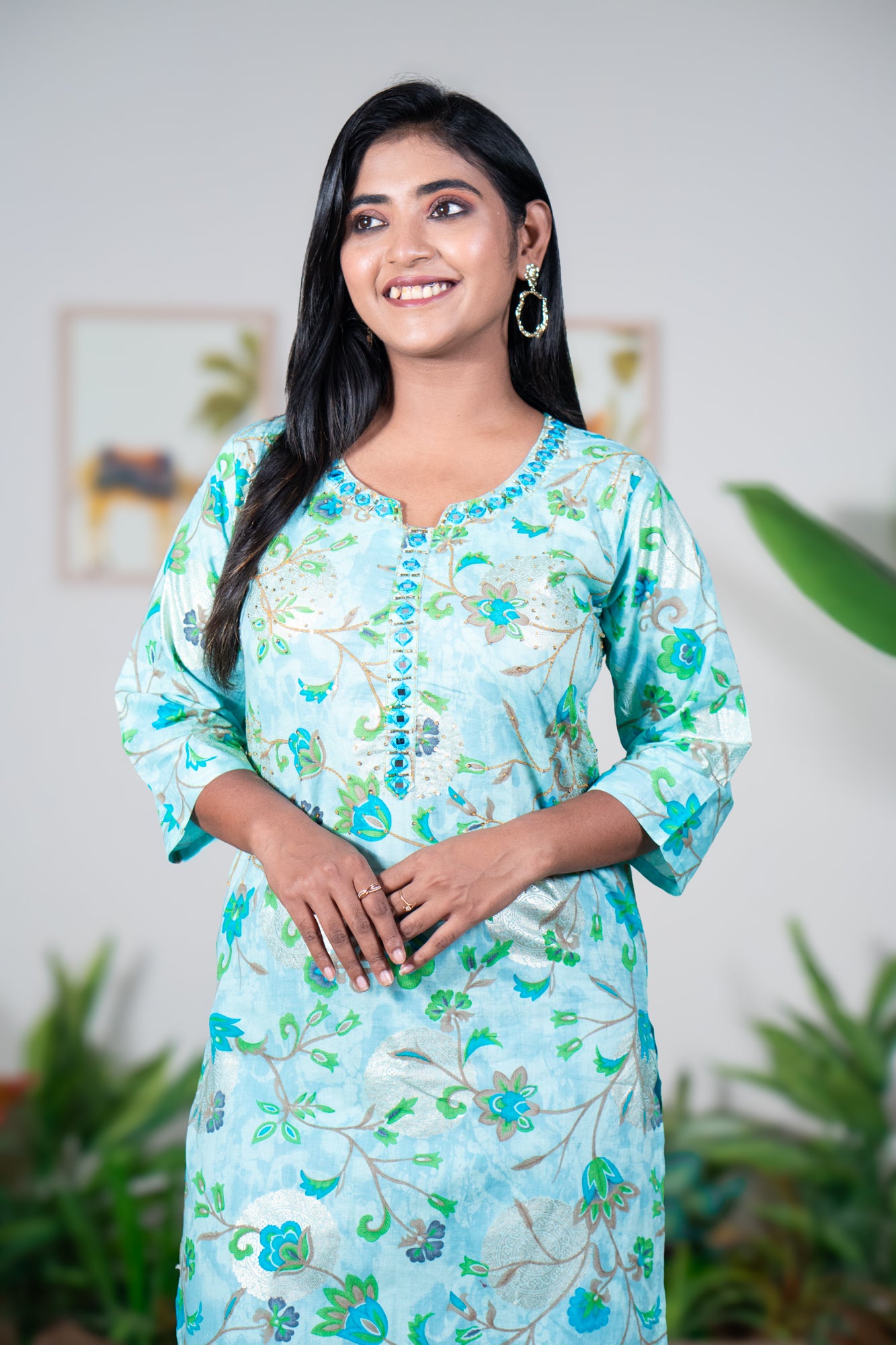 Benarasi kurti with hand work katdana and mirror work Sky