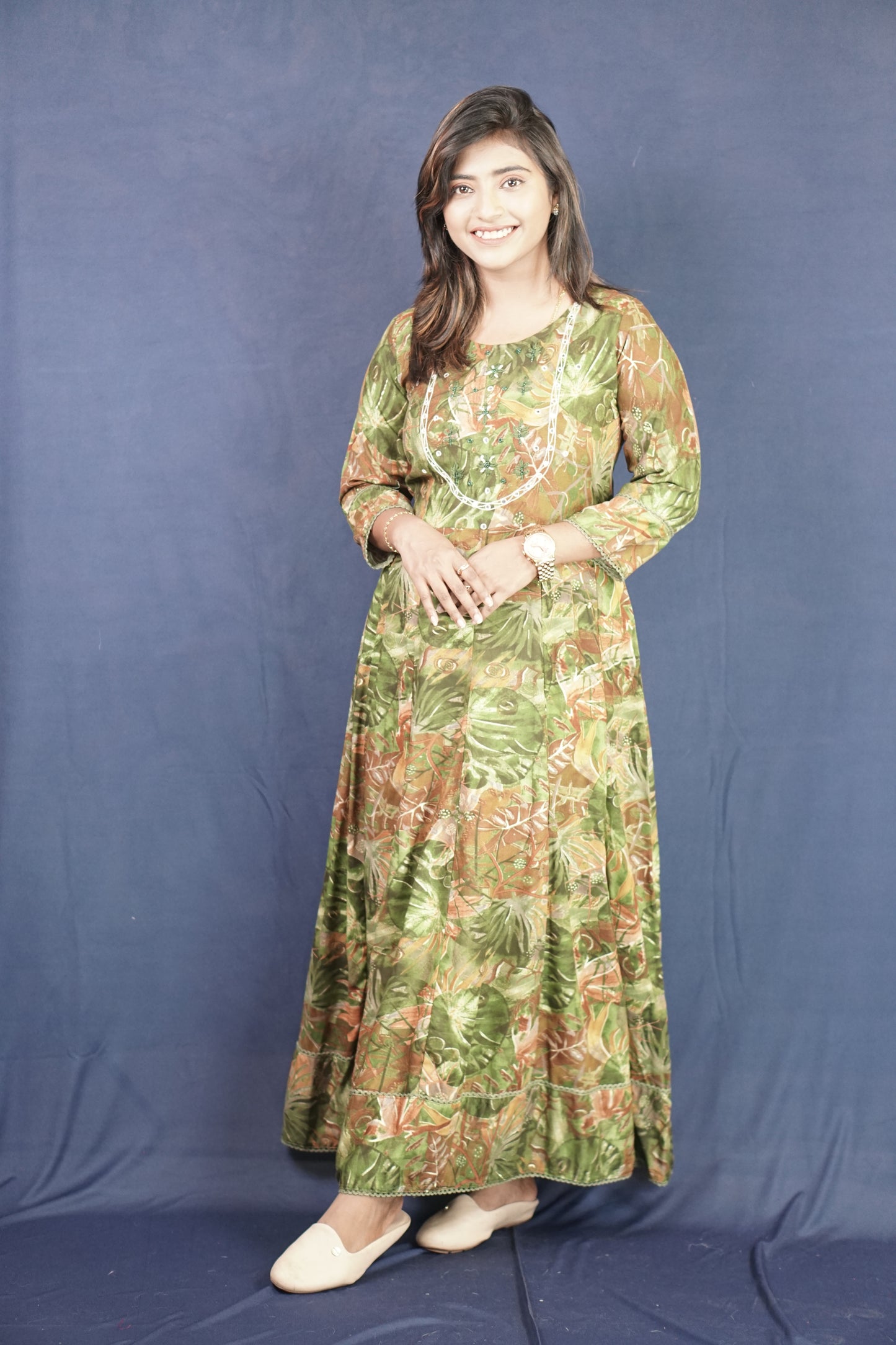 Hyrr Exclusive Hand work  Gown Pesta Green