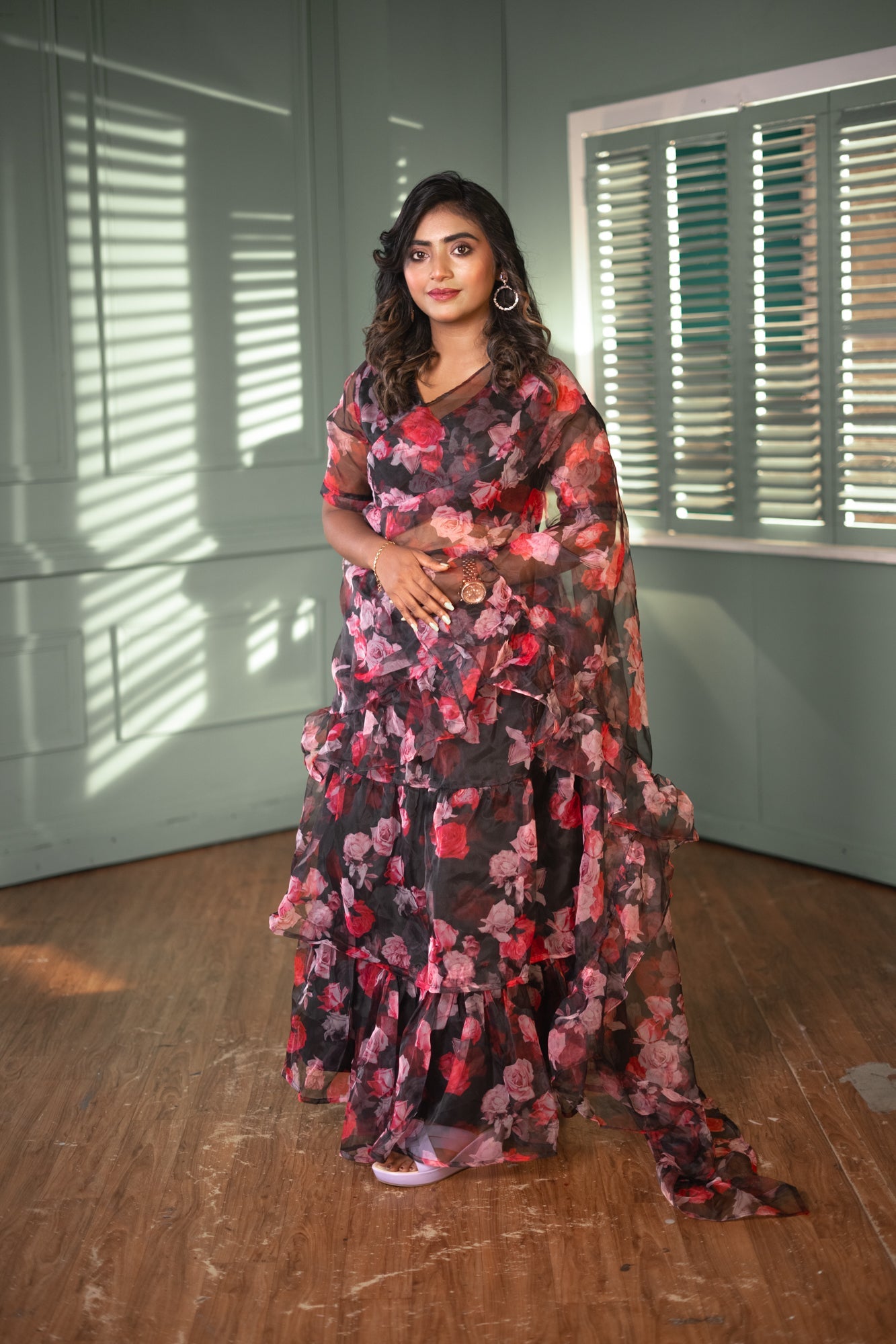 Kissi Organza Pre Draped Saree Black