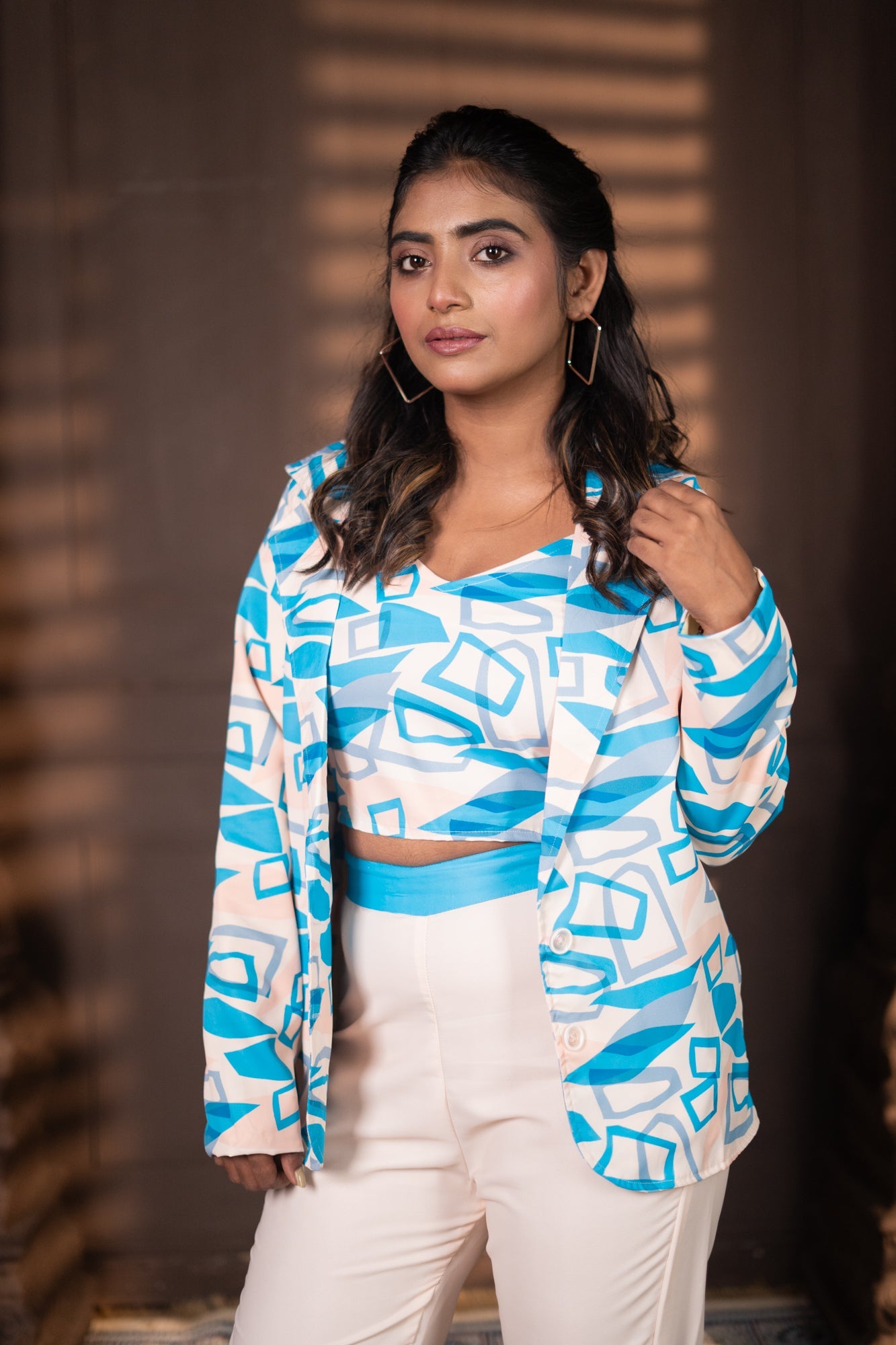 Kissi geometric Blazer 3 pice Set Sky