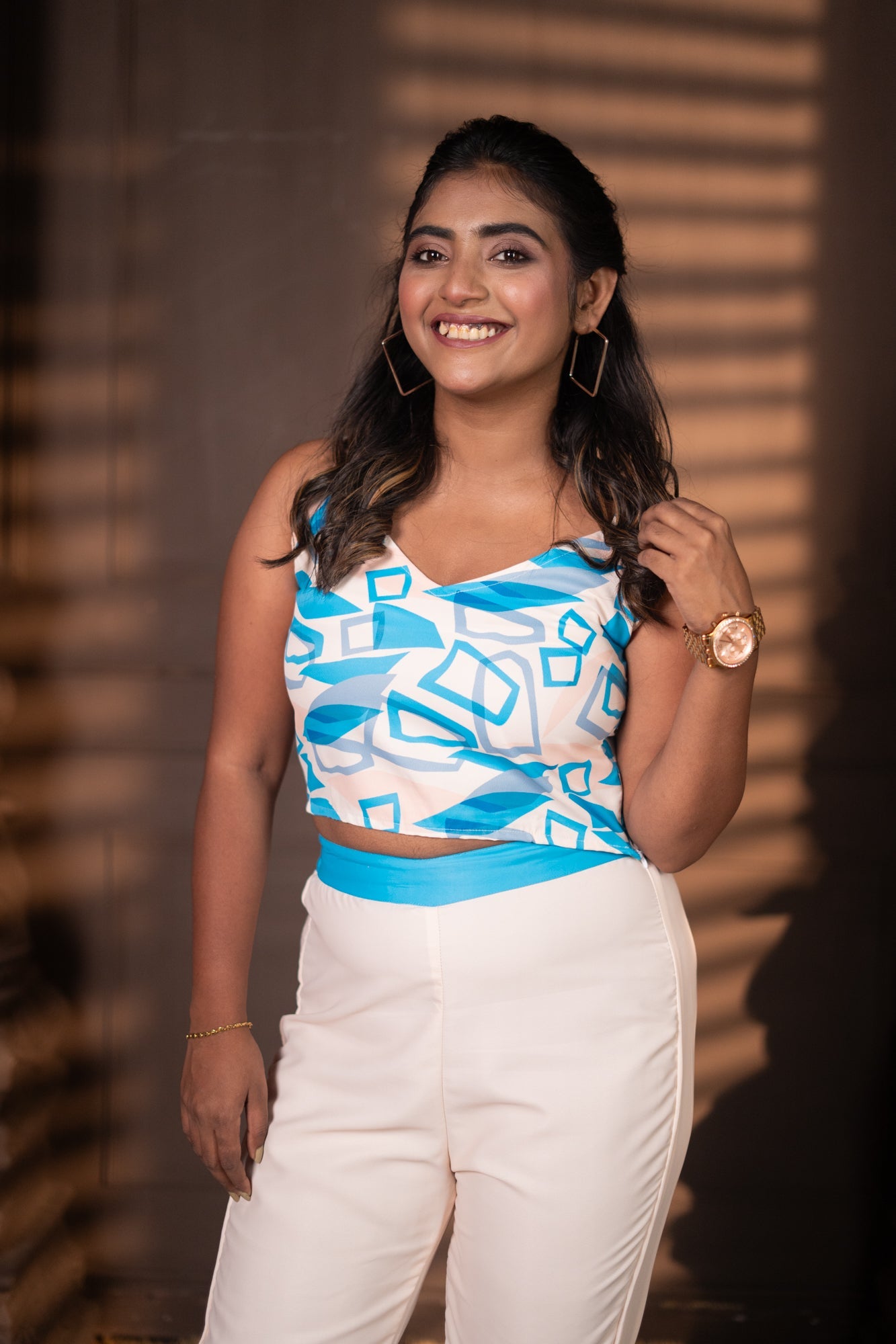 Kissi geometric Blazer 3 pice Set Sky