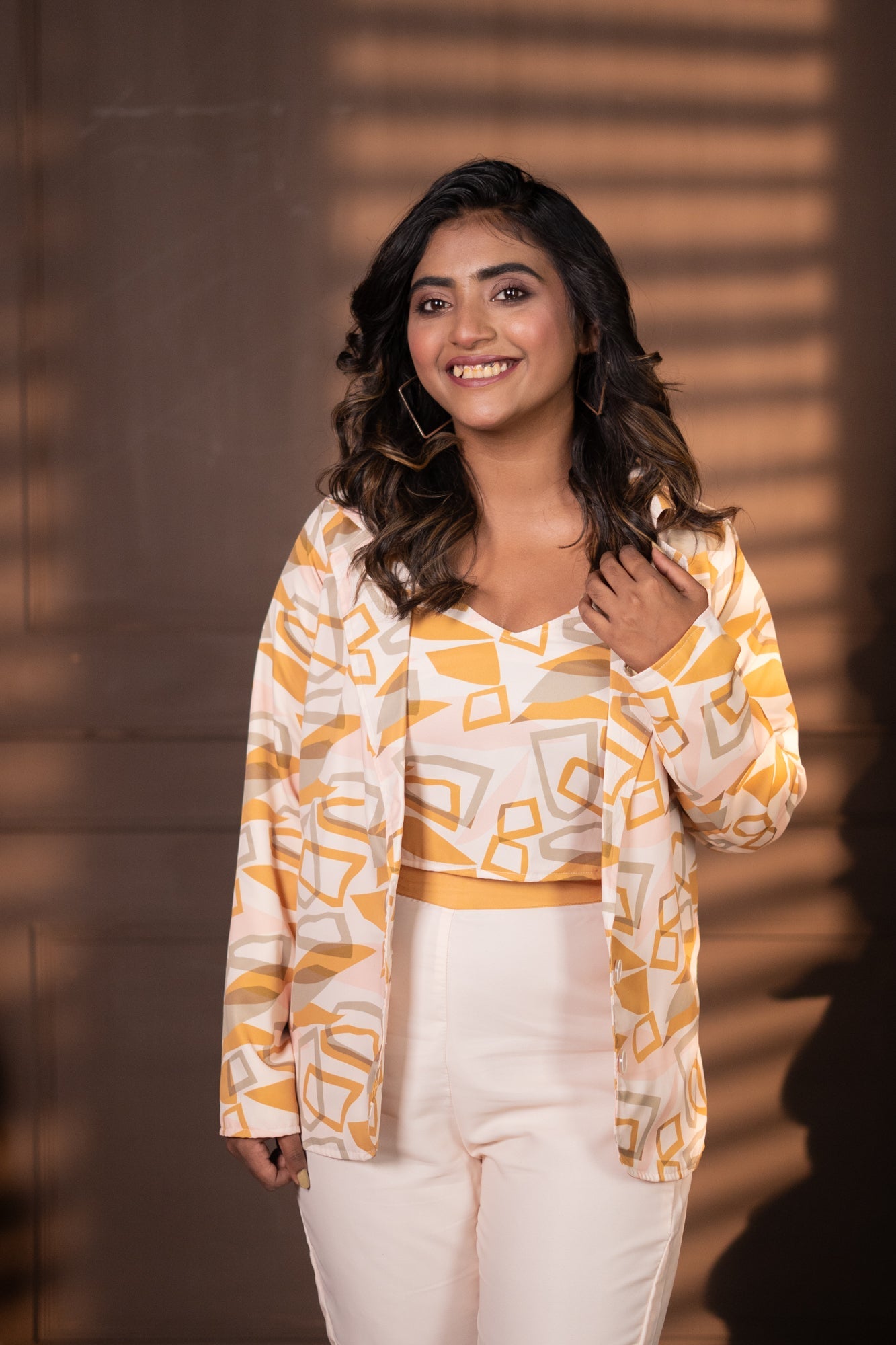Kissi geometric Blazer 3 pice Set Yellow