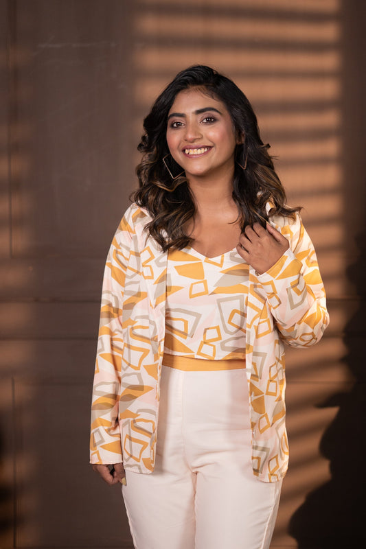 Kissi geometric Blazer 3 pice Set Yellow
