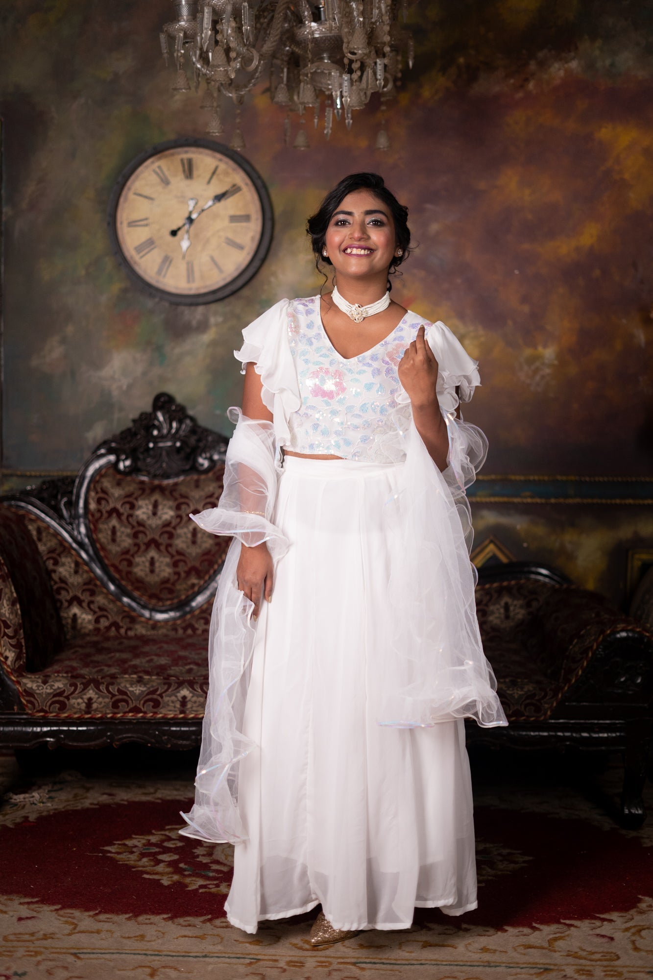 Kissi Chiffon & Super Net Handwork Lehenga White