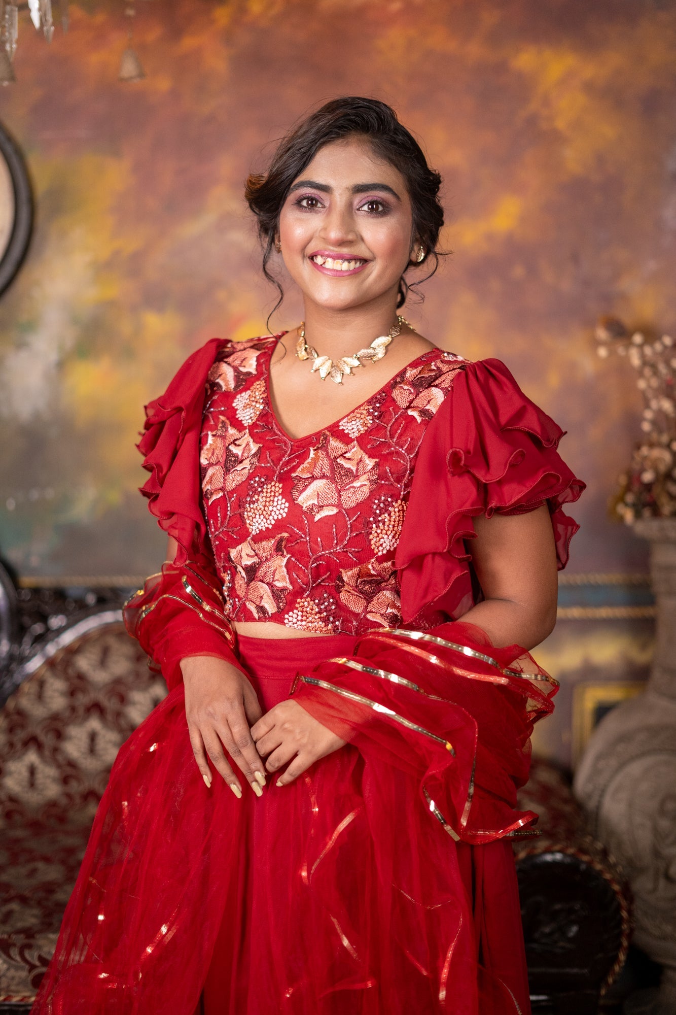 Kissi Chiffon & Super Net Handwork Lehenga Red