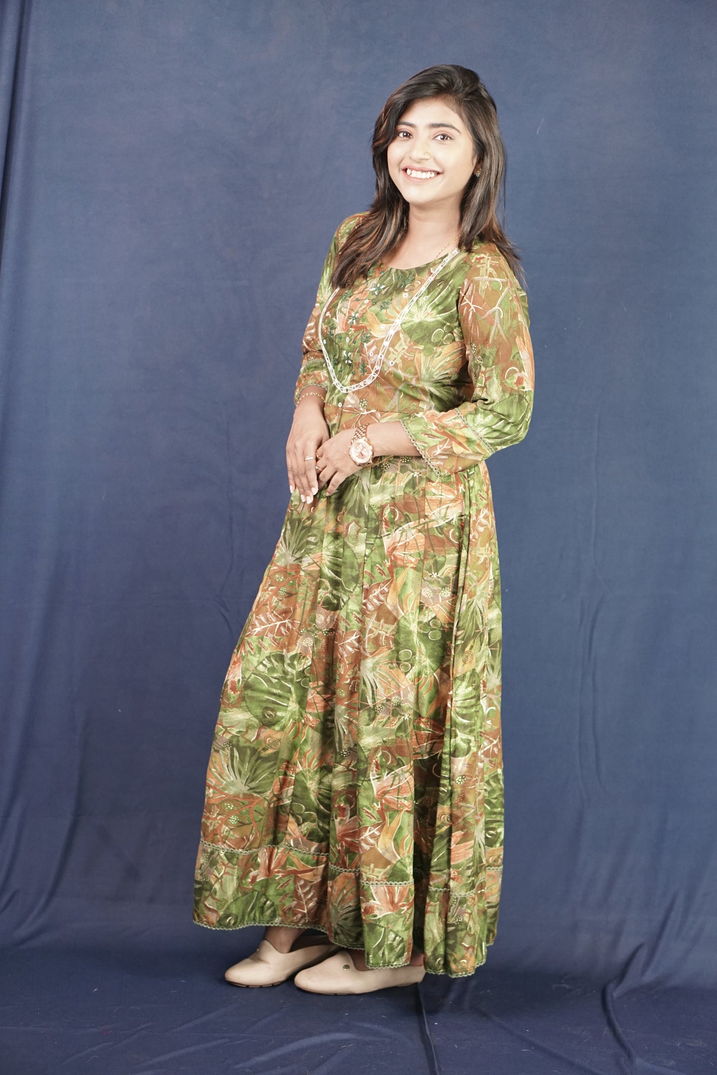 Hyrr Exclusive Hand work  Gown Pesta Green