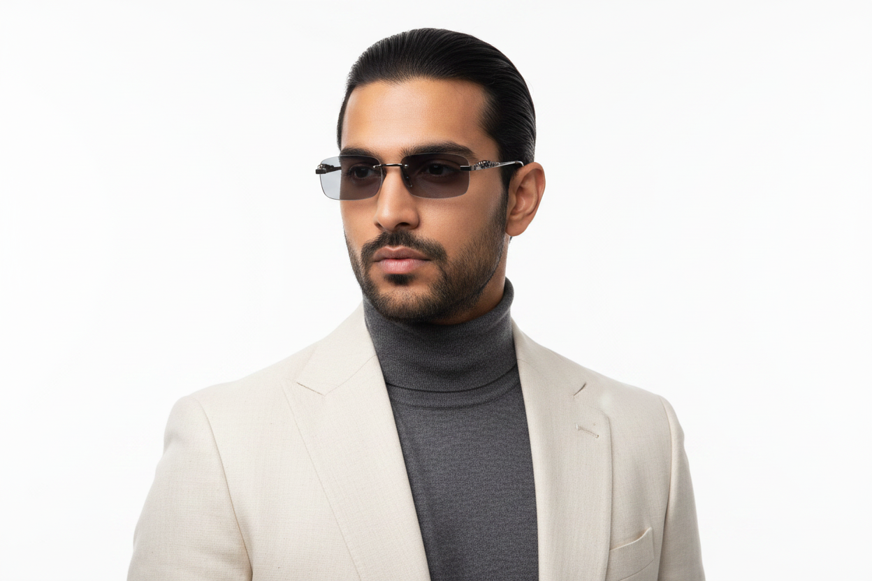951A. Unisex metal Rimless sunglass UV400 Retina protected cooling glass