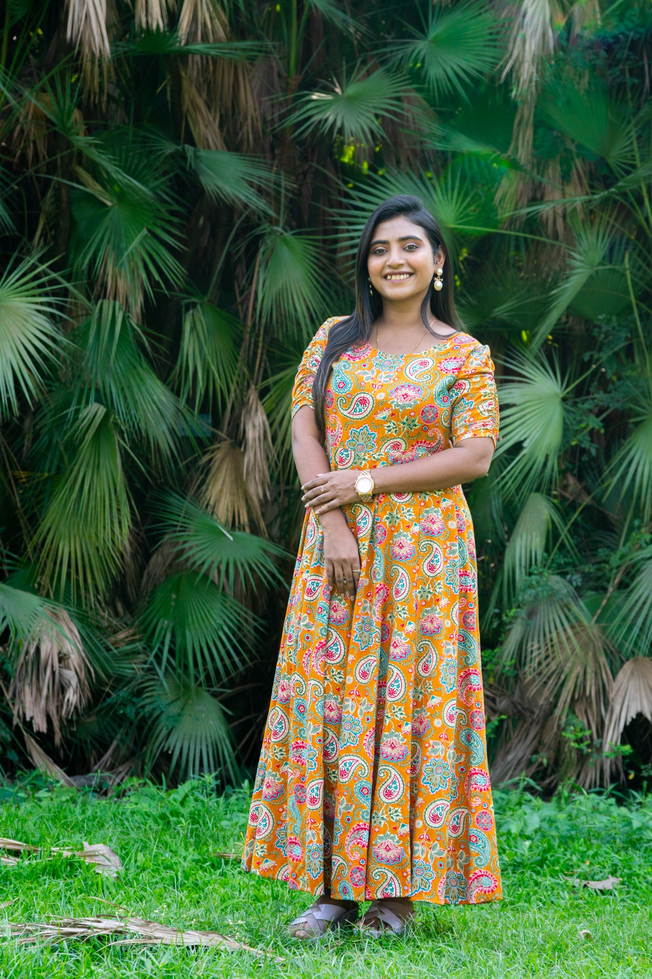 Hyrr Multi Kalamkari Gown Mustard Yellow